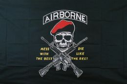 12 Bulk "airborne" Skull & Rifles Flags - 3ft X 5ft