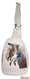 12 Bulk Rhinestone Horse Embroidery Crossbody - Beige