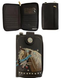 12 Bulk Horse Embroidery Phone Wallet - Black