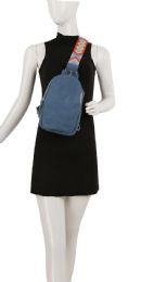 12 Bulk Unisex Crossbody Sling Purse With Embroidered Guitar Strap - Classic Denim