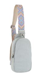 12 Bulk Unisex Crossbody Sling Purse With Embroidered Guitar Strap - Light Denim