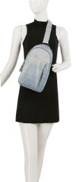 12 Bulk DuaL-Compartment Denim Crossbody Sling Purse - Light Blue