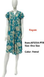 12 Bulk Rayon Printed Placket Dresses - Turquoise