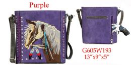 12 Bulk Horse Embroidery Concealed Carry Crossbody Bag - Purple