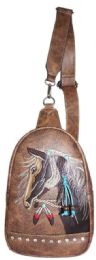 12 Bulk Rhinestone Horse Embroidery Crossbody - Brown
