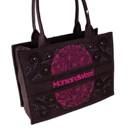 12 Bulk Montana West Embossed Floral Tote - Pink On Coffee