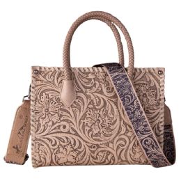 12 Bulk Montana West Embossed Floral Tote/crossbody - Tan