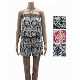 12 Bulk Tube Style Short Rompers With Royal Floral Design - Assorted