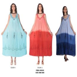 12 Bulk Long Tie Dye V-Neck Dresses - Assorted