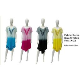 12 Bulk Rayon Crepe Raglan Sleeve Umbrella Dresses - Assorted