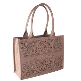 12 Bulk Montana West Embossed Floral Tote - Khaki