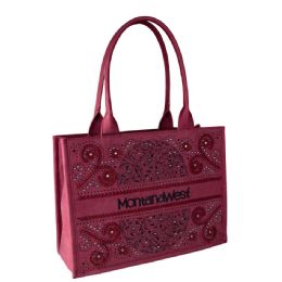 12 Bulk Montana West Embossed Floral Tote - Burgundy