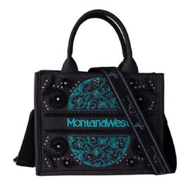 12 Bulk Montana West Embossed Floral Tote/crossbody - Black