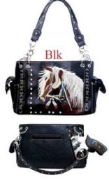 12 Bulk Western Horse Embroidery Concealed Carry Purse - Black