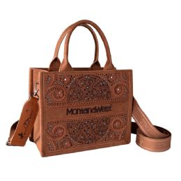 12 Bulk Montana West Embossed Floral Tote/crossbody - Brown