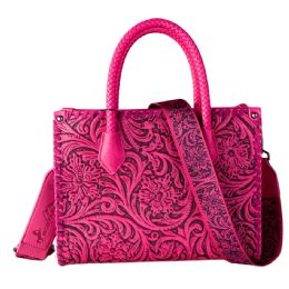 12 Bulk Montana West Embossed Floral Tote/crossbody - Hot Pink