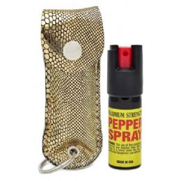 12 Bulk Golden Glitter Cheetah Keychain Pepper Spray - 0.5 oz
