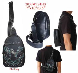 12 Bulk Zelris Floral Horse Western Crossbody Backpack - Black & Turquoise