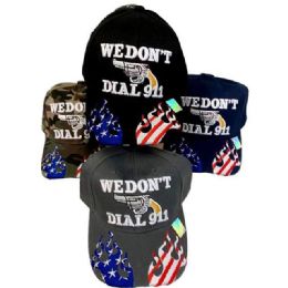 12 Bulk "we Don't Dial 911" Patriotic Baseball Caps - Assorted