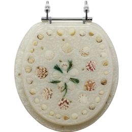 4 Bulk Polyresin Toilet Seat - Pearl White with Shells