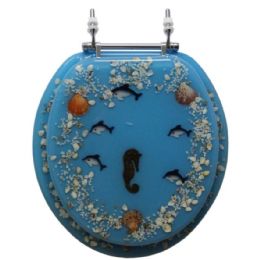 4 Bulk Polyresin Toilet Seat - Dolphins and Coral in Blue Ocean