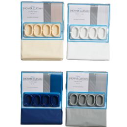 24 Bulk 70-inch x 72-inch Solid Color Shower Curtain with C-Hooks (4-Assorted)