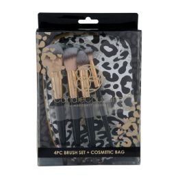 12 Bulk 5-Piece Brush Set Including Leopard Print Cosmetic Bag
