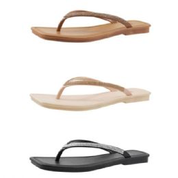 10 Bulk Women's Assorted Square Toe Rhinestone Thong Sandals In Sizes 6-10- No ca