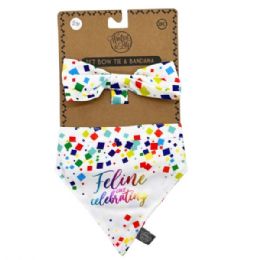 24 Bulk Pet Bow Tie And Small Bandana Set Confetti Feline Life Celebrating