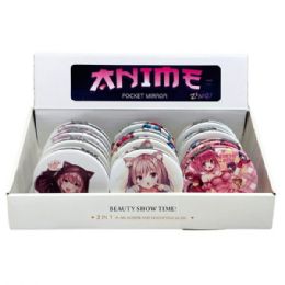 36 Bulk Anime 2 In 1 Pocket Mirror With Magnifier In Countertop Display