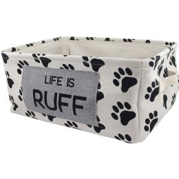 12 Bulk 17"x13"xh8 White/black Paw Prints All Over "life Is Ruff" In Grey Rectangle Pet Storage Bin