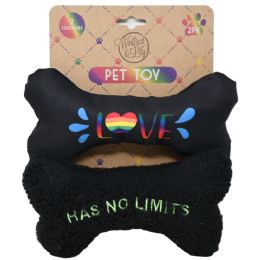 24 Bulk 2 Pack Pet Toys - Woven Black Bone "love" And Black Sherpa Bone And Green Writing "has No Limits"
