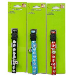24 Bulk Asst Sm Pet Collar Paw Print W/bell (cat Or Small Dog)