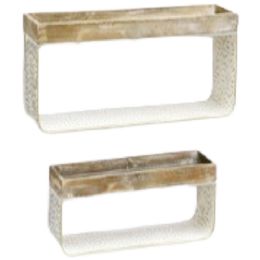 4 Bulk 2pc Set Wood Metal Wall Shelves Ivory Perforated