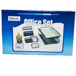 8 Bulk 5pc Black Metal Mesh Stationery Set