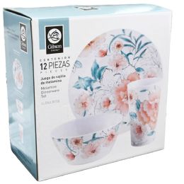 8 Bulk 12pc Gv Elena Rose Decal Melamine Dinnerware Set