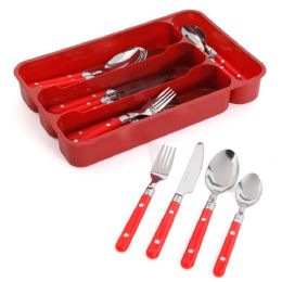 6 Bulk 24pc Gh Casual Living S.s. Flatware Set W/red Plastic Handle & Pvc Tray