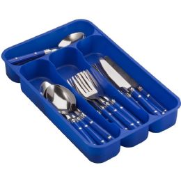 6 Bulk 24pc Gh Casual Living S.s Flatware Set W/blue Plastic Handle & Pvc Tray