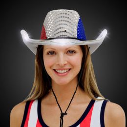 36 Bulk Led Patriotic Sequin Cowboy Hat