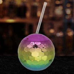 36 Bulk Rainbow Disco Ball Cup With Straw