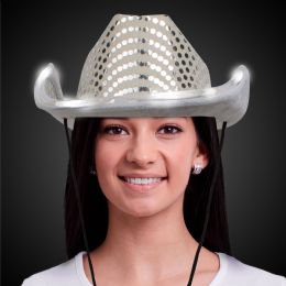 36 Bulk Led White Sequin Cowboy Hat