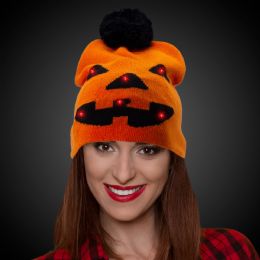 36 Bulk Led Pumpkin Knit Beanie