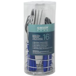 4 Bulk 16pc SS Flatware Set Cobalt Handle Sensations II
