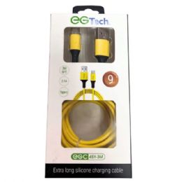 24 Bulk Eg Tech 2.1a 9 Foot Silicone Usb Type C Cable In Yellow
