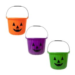 48 Bulk Pumpkin Trick Or Treat Assorted Buckets 8 1/2in 24's