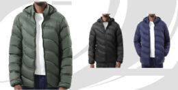 12 Bulk Mens Asymmetric Padded Bubble Jacket With Zip Off Hood Assorted Sizes M-2xl Black Only