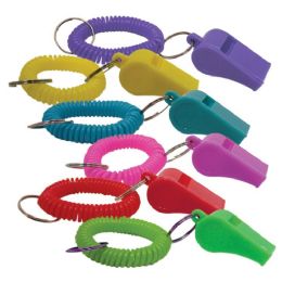 168 Bulk Coil Plastic Whistle Keychains