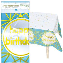 48 Bulk B'day Metallic Table Cover 48s 54x108" L.blue