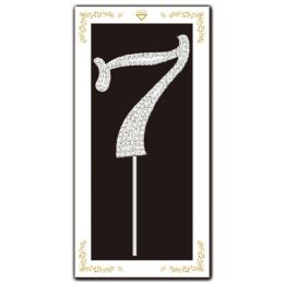 24 Bulk 97260 Rhinestone Cake Topper #7 W/stick 2x4-inch Silver