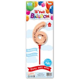 12 Bulk 16-inch Rose Gold Foil Balloon #6 W/stick